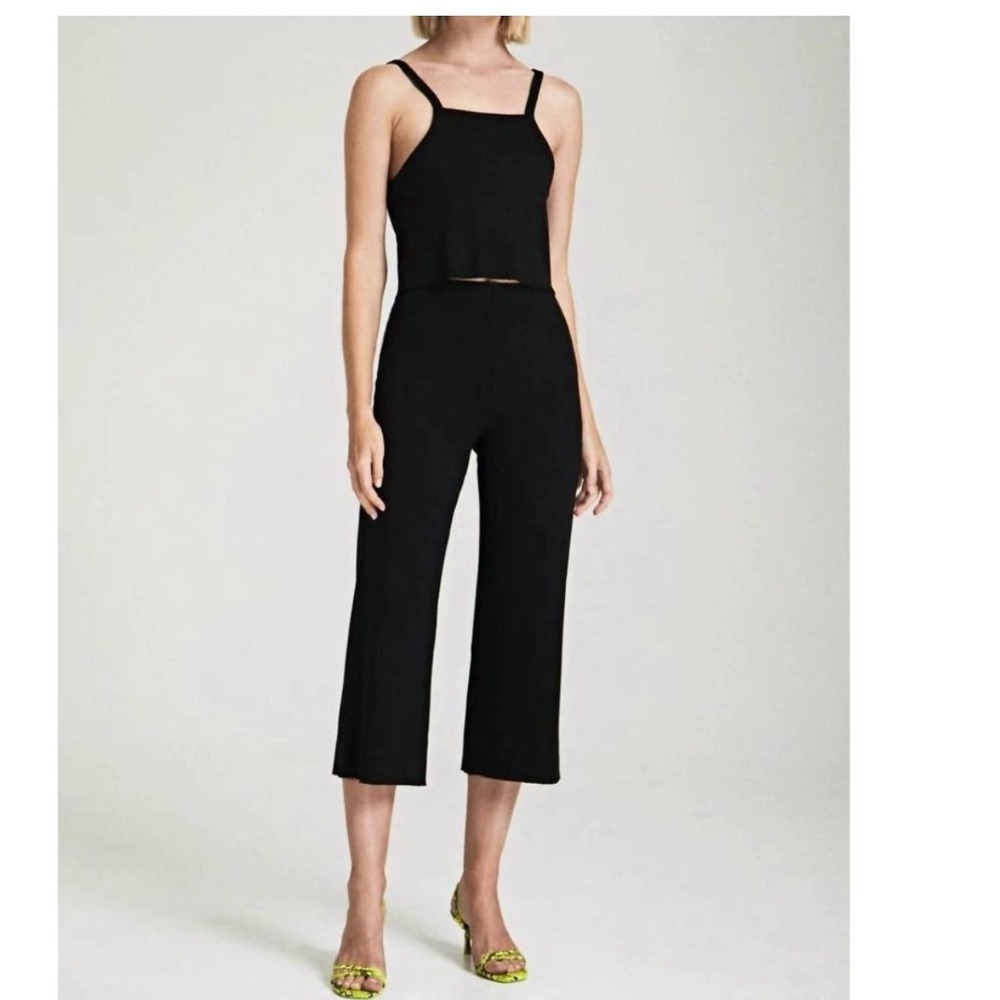 Lanston Black Ribbed Crop Wide Leg Pants Style L-1524TN Small Made in USA